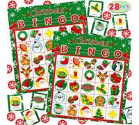 JOYIN 28 Players Christmas Bingo Cards (5x5) for Kids Xmas Party Supplies Goodies Games, Kids School Classroom Goody Gift Filler Stuffers, Indoor Family Activities