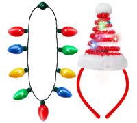 JOYIN 2PCS Christmas LED Necklace and Green Tree Headband, Light Up Holiday Necklace With 9 Bulbs, Headwear for Holiday Parties Xmas Costume Party Favors