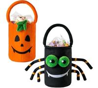 JOYIN 2PCS Halloween Trick or Treat Candy Bucket, 5.9 × 8.7" Pumpkin Plush Tote Bucket, Cute Spider Halloween Basket with Handle, Trick or Treating Gift Goody Bag for Kid Party Favor Supplies Decor