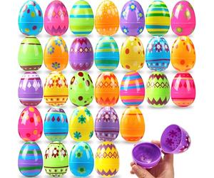 JOYIN 3.15Inch Printed Plastic Eggs, Colorful Plastic Easter Eggs, Fillable Empty Eggs Bulks for Easter Egg Hunt Event, Easter Basket Stuffers, Egg Toddler Gift, 30 Pcs