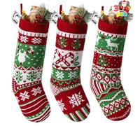 JOYIN 3 Pack 18” Christmas Stockings, Large Size Rustic Cable Knit Xmas Stocking in Red & Green, for Family Holiday Season Decorations