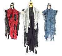 JOYIN 3 Pack Halloween Decorations: Skeleton Ghost & Grim Reapers (35" Hanging Ghost Skeleton, Two 25" Hanging Reapers)