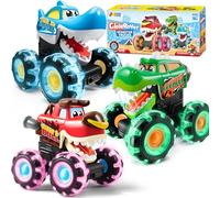 JOYIN 3 Pack Monster Truck Toys for Boy Girl Age 1 2 3 4 5 6, Motion Activated Light-Up Cars, Monster Treads Lightning Wheels, Baby Gift- Pull Back Friction Toy Cars for Kids 1 2+ Year Old Boys