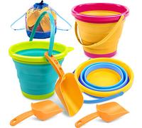 JOYIN 3 Packs Foldable Pail Bucket with Shovels (Bonus Mesh Bag), Collapsible Buckets Multi Purpose for Beach, Camping Gear, Beach Party, Camping and Fishing, and Fun Summer Activities, 12921