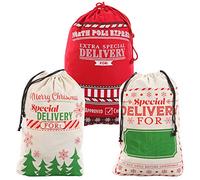 JOYIN 3 Packs Gift Bags, Santa Burlap Sack with Drawstring 26" x 19" for Large Xmas Package Storage,Christmas Large Gift Bags