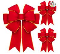 JOYIN 3 PCS 14" x 12" Red Velvet Bows for Christmas, Large Red Christmas Bows for Wreath, Tree, Gift Boxes, Outdoor Decorations, Velvet Bows for Christmas Tree, Holiday Party Supplies