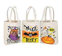 JOYIN 3 Pcs Halloween Large Tote Reusable Canvas Gift Bag for Trick or Treat, Party Sweet Candy Goodie Bags, Party Favor 35 cm