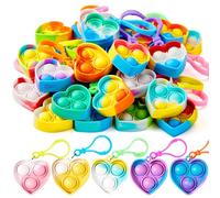 JOYIN 30 PCS Heart Pop Fidget Kerings Mini Fidget Toys for Kids, Party Bag Fillers for Kids Poppet Fidget Toy Stress Relief Squeeze Keychain Toys, Party Favors Gifts for Boys and Girls