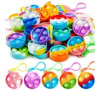 JOYIN 30 PCS Round Pop Fidget Kerings Mini Fidget Toys for Kids, Party Bag Fillers for Kids Poppet Fidget Toy Stress Relief Squeeze Keychain Toys, Party Favors Gifts for Boys and Girls