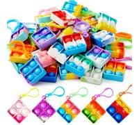 JOYIN 30 PCS Square Pop Fidget Kerings Mini Fidget Toys for Kids, Party Bag Fillers for Kids Poppet Fidget Toy Stress Relief Squeeze Keychain Toys, Party Favors Gifts for Boys and Girls