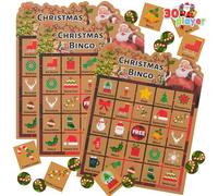 JOYIN 30 Players Christmas Bingo Game for Kids, Kraft Design Holiday Winter Bingo Cards for Classroom Family Large Group Activities, Xmas Party Supplies Bingo Card for Adults Indoor Games