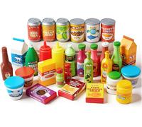 JOYIN 30Pcs Play Food Grocery Cans, Imaginative Play Kitchen Accessories, Inclu