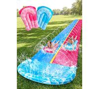 JOYIN 32.5ft/990.6cm Water Slide and 2 Inflatable Boards, Extra Long Heavy Duty Double Lawn Waterslide with Sprinkler for Kids Adults Backyard Summer Water Toy Outdoor Fun,Blue, Pink