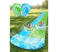 JOYIN 32.5ft/990.6cm Water Slide and 2 Inflatable Boards, Extra Long Slides Heavy Duty Double Lawn Waterslide with Sprinkler for Kids Adults Backyard Summer Water Toy Outdoor Fun,Blue, Green