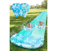 JOYIN 32.5ft/990.6cm Water Slide and 2 Inflatable Boards, Extra Long Slip n Slide Heavy Duty Double Lawn Waterslide with Sprinkler for Kids Adults Backyard Summer Water Toy Outdoor Fun,Blue,Light Blue