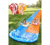 JOYIN 32.5FT Water Slide and 2 Inflatable Boards, Extra Long Double Lawn Heavy Duty Splash Mat Pad with Sprinkler for Kids Adults Backyard Summer Water Toy Outdoor Fun, Blue, Orange