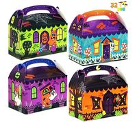 JOYIN 32 Pcs Halloween Trick or Treat Candy Boxes (5.6"x5.66"x3.5"), 3D Halloween House Cardboard Treat Boxes, Cupcake Cookie Goodie Boxs for Halloween Party Favor Supplies