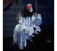 JOYIN 36” Halloween Hanging Ghost, Button Battery Operated Light-up Swing Skeleton Ghost Outdoor Decoration for Halloween Haunted House Prop, Yard Patio Lawn Garden Party Supplies