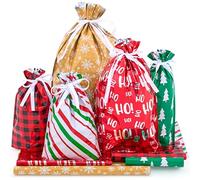 JOYIN 36 PCS Christmas Drawstrings Gift Bags Assorted Sizes(Large Medium Small), Xmas Reusable Plastic Bag for Presents Wrapping, Holiday Party Favors