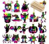 JOYIN 36 Pcs Halloween Rainbow Scratch Art Crafts Scratch Off Paper with 18 Designs Boo Basket Stuffers for Crafts Party Games Halloween Activities