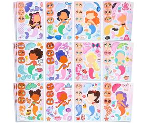 JOYIN 36 PCS Make-a-face Sticker Sheets, Make Your Own Mermaid and Match Animals Sticker Sheets for Children, Sticker Faces for Kids, Stickers for Party Bags, Kids Party Favor Supplies