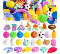 JOYIN 36 PCS Prefilled Easter Eggs with Stress Relief Toys，2.4" Colorful Plastic Easter Eggs for Easter Egg Hunt Supplies, Easter Party Favors, Easter Basket Stuffers, Easter Classroom Prize Supplies
