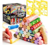 JOYIN 36PCS Washable Sidewalk Chalk Set for Kids - Glitter & Tie Dye Outdoor Chalk, Non-Toxic Colored Chalk with Mess-Free Holders & Drawing Stencils, Spring Easter Gifts for Toddlers