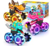 JOYIN 3PCS Light Up Monster Truck Toys, Press and Go Animal Toy Cars | Colour Changing LED Wheels, Chomp Roll & Roar, Toys for 2 3 Year Old Boys Gifts, Cartoon Toddler Cars, Boys Toys Age 2 3 4 5