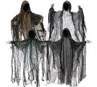 JOYIN 4 Pack 19'' Halloween Hanging Ghost Decoration, Faceless Grim Reaper Set with Posable Arms in Dark Horror Robe for for Halloween Parties Decorations, Displays, Haunted House Decorations