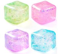 JOYIN 4 Pack Glittering Stress Cube, 2''/ 5cm High Density Cube Toy, Slow Rising Sensory Squishy Toys for Adults, Party Favors, Classroom Prizes (Blue/Purple/Pink/Green)