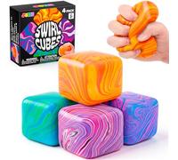 JOYIN 4 Pack Swirl Color Blend Stress Cube, 2''/ 5cm High Density Cube Toy, Slow Rising Sensory Squishy Toys for Adults, Birthday Gifts, Party Favors, Classroom Prizes