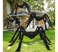 JOYIN 4 Pcks Halloween Outdoor Decorations Hairy Spider Set, Realistic Scary Fake Spider Hairy Spider Props for for Halloween Yard Decorations Party Decor, Black (One 47.25", Two 35.5", and One 29.5")