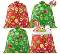 JOYIN 4 pcs Christmas Extra Large Gift Bags, Jumbo Heavy Duty 44"*36" Xmas Presents Bag for large Gifts Wrapping, Drawstring Santa Sacks with Tag for Christmas Season parties and Xmas Gift Giving