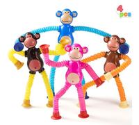 JOYIN 4 Pcs Monkey Pop Tubes Toys for Kids, Sensory Toys for Kids Telescopic Tube Toy for Girls & Boys Fidget Toys Halloween Christmas Birthday Gift Party Favors