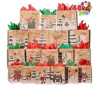 JOYIN 48 PCS Christmas Kraft Gift Bags with Assorted Christmas Prints for Kraft Bags in Different Sizes, Christmas Goody Bags, Xmas Gift Bags, School Classrooms, and Party Favors