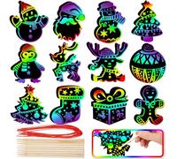JOYIN 48 PCS Christmas Scratch Paper Craft Kit, Rainbow Color Scratch Card in Front Side & Coloring Card in Back Side, Xmas Ornaments for Kids Party Favors Supplies, Holiday DIY Art Activities Gifts