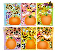 JOYIN 48 PCS Halloween Pumpkin Make-a-face Sticker Sheets, Make Your Own Characters Mix and Match Sticker Sheets with 6 Different Pumpkin Halloween Design Kids Party Supplies School Activities