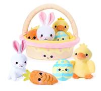 JOYIN 5 Pcs Easter Basket Plush Playset, Filled Basket with Bunny Chick Egg Carrot, Easter Toys Gifts Prefilled with Animal Stuffers for Baby Toddler Kids Boys & Girls of All Ages