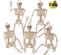 JOYIN 5 PCS Posable Halloween Skeletons 16 Inches (40.6cm) Full Body Posable Joints Hanging Skeletons for Graveyard Decorations, Haunted House Accessories, Spooky Scene Party Favors