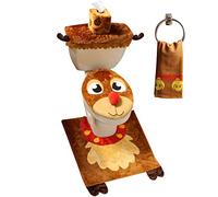 JOYIN 5 Pieces Christmas Theme Bathroom Decoration Set w/Toilet Seat Cover, Rugs, Tank Cover, Toilet Paper Box Cover and Santa Towel for Xmas Indoor Décor, Party Favors (Reindeer)