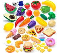 JOYIN 50 pcs Play Food Set for Kids,Plastic Toy Kitchen Accessories with Fruits,Vegetables & Desserts,Pretend Play Food Toys for Toddlers 2,3,4,5, Bithday Gift for Kids