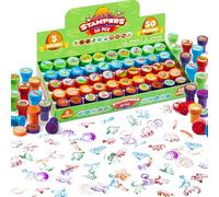 JOYIN 50pcs Dinosaur Stamps for Kids,Assorted Stampers for Kids, Dinosaur Party Bag Fillers,Dinosaur Self-inkling Stampers,Party Favor, School Stampers Prizes 5 Mixed Color 50 Different Designs