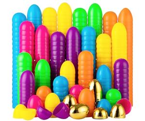 JOYIN 50PCS Plastic Easter Eggs, Empty 2.3" 44PCS Colorful with 6PCS Golden Eggs Bulk Fillable for Easter Hunt Party Favor Basket Stuffers Filler Classroom Prize Supplies Decor