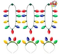 JOYIN 6 Pcs Christmas Light Up Headband and Necklace with 6 Flashing Modes, LED Christmas Bulb Lights Necklace Headband for Kids Women Men Xmas Party Supplies Accessories