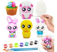 JOYIN 6 Pcs Easter Squishy Toy Coloring Craft Kit Easter DIY Paint Your Own Squishy Toy Kit Animal Character Including Paints and Brushes for Egg