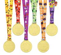 JOYIN 6 PCS Halloween Trophy Award Medals for Kids Halloween Party Trick or Treats Best Costume Contest Trophies Carnival Group School Classroom Game Prizes Pumpkin Skeleton Trophy Ribbons Rewards