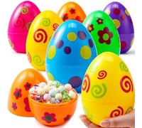 JOYIN 6 Pcs Jumbo Printed Easter Eggs, 6 Inches Giant Plastic Eggs Fillable for Easter Themed Hunt Basket Stuffers Fillers Filling Treats Party Favor Classroom Prize Supplies