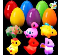 JOYIN 6 Pcs Prefilled Easter Eggs with Light-up Floating Dinosaur Bath Toys, Multicolor