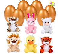 JOYIN 6 Pcs Prefilled Easter Golden Eggs with Plush Animals, Plastic Easter Eggs Filled with Mini Stuffed Animal Plush Toys, Easter Basket Stuffers for Boys Girls, Easter Egg Hunt, Easter Party Favors