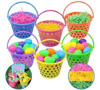 JOYIN 6 Pieces 8" Easter Egg Baskets with Handle and 55 g Tricolors Easter Grass for Easter Theme Garden Party Favors, Easter Eggs Hunt, Easter Goodies Goody, Basket Fillers Stuffers Toy